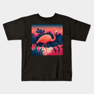 Beautiful flamingo in a jungle lake Kids T-Shirt